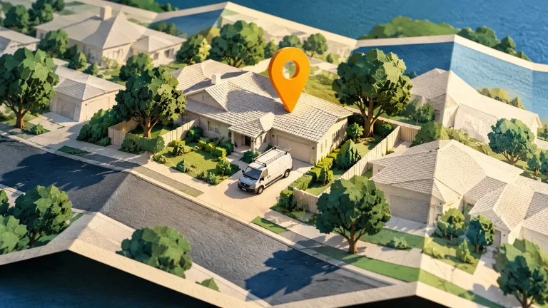 Paper model of a local trades business, service van and suburban map.