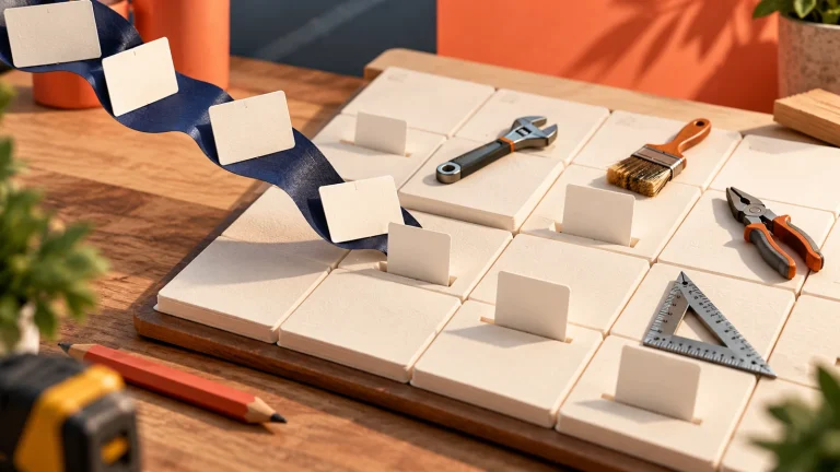 Paper calendar blocks with trade tools and blank appointment cards.